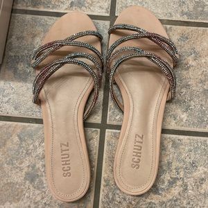 NIB Multi color rhinestone sandals in a light rose pink Schutz